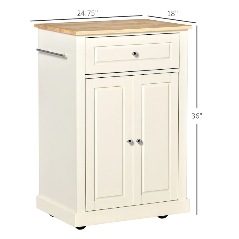 Rolling Kitchen Island Cart with Drawer and Cabinet - Black/Grey/Cream White