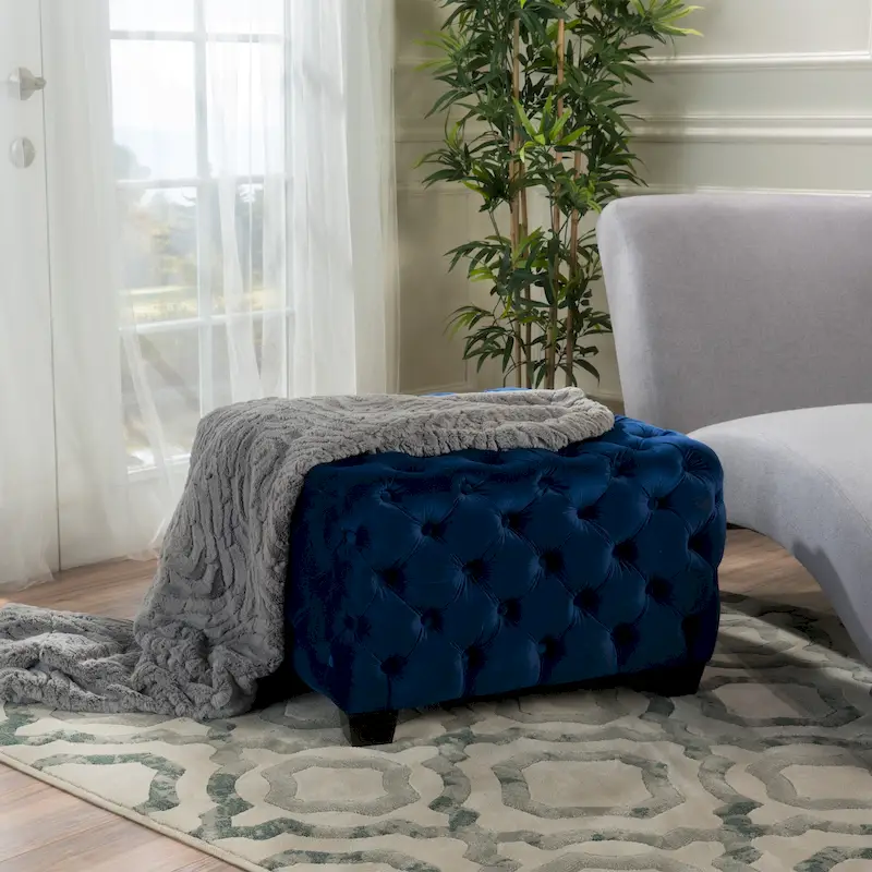 Jaymee Modern Glam Button Tufted Velvet Ottoman