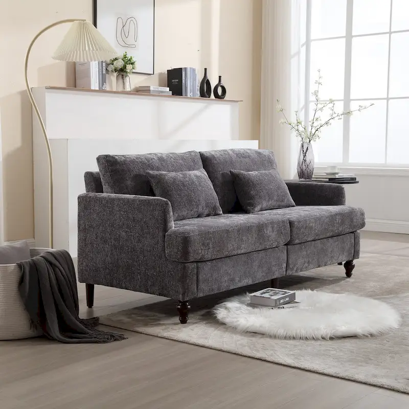 Modern Chenille Fabric Loveseat, 2-Seat Upholstered Loveseat Sofa