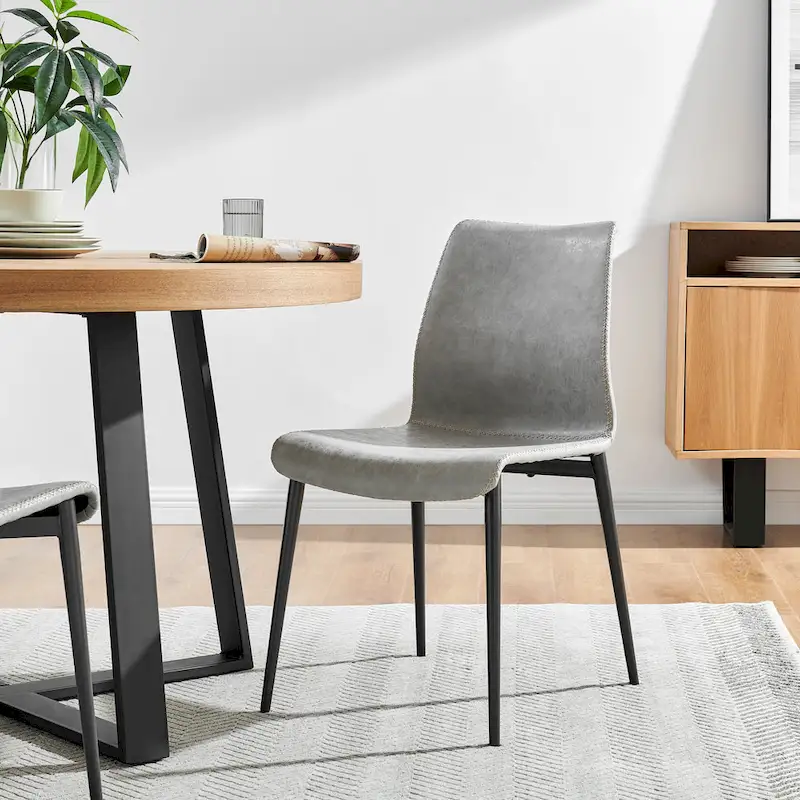 Dining Side Chair with Faux Leather Seat, Set of 2