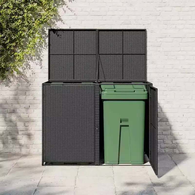 vidaXL Double Wheelie Bin Shed with Lid, Poly Rattan