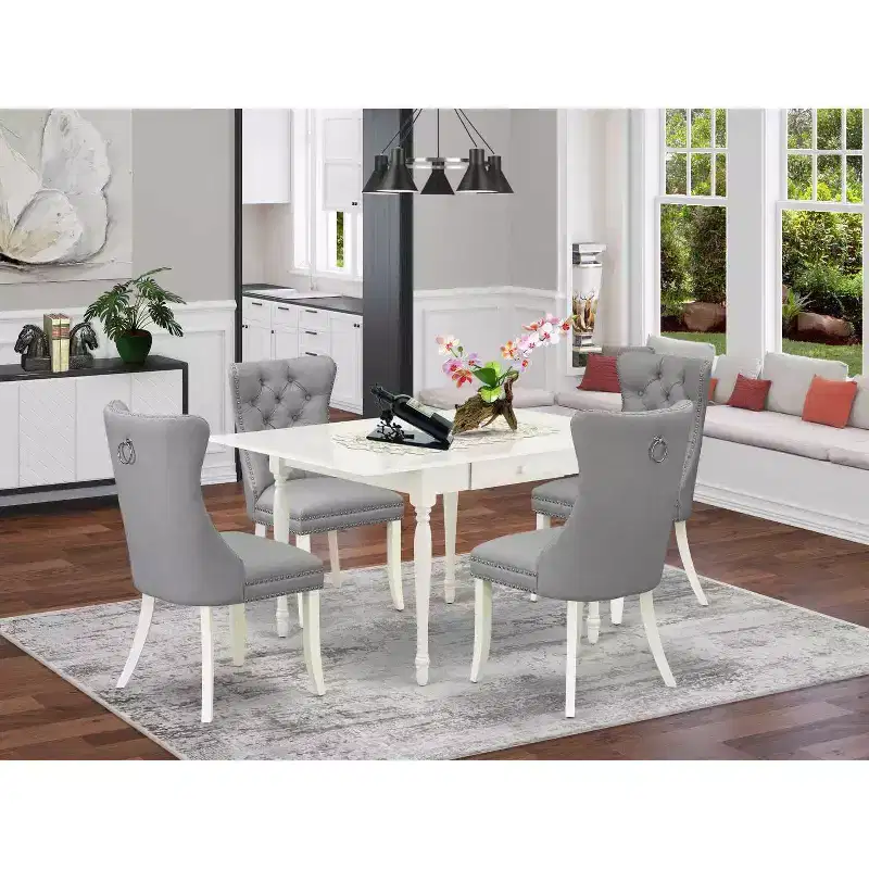 5-Piece Linen White Finish Solid Wood Top Rectangular Dining Room Set (Seats-4)