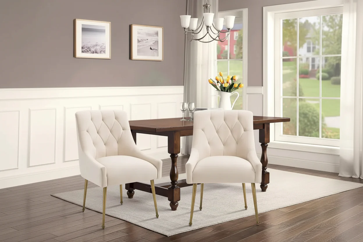 Upholstered Dining Chairs with Metal Legs, Set of 2