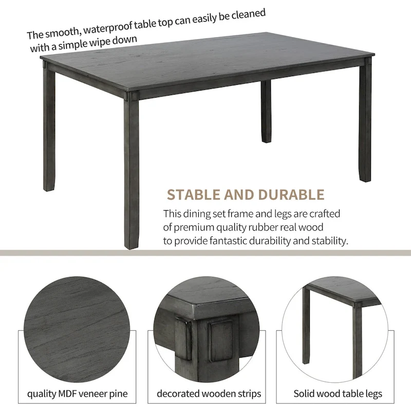 6-Piece Wooden Kitchen Dining Table Set with 4 Chairs and Bench