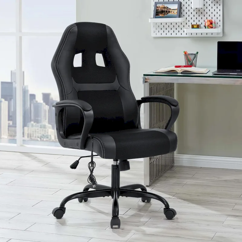 Black Ergonomic Swivel Office Chair with Lumbar Vibration Massage, 1-Person