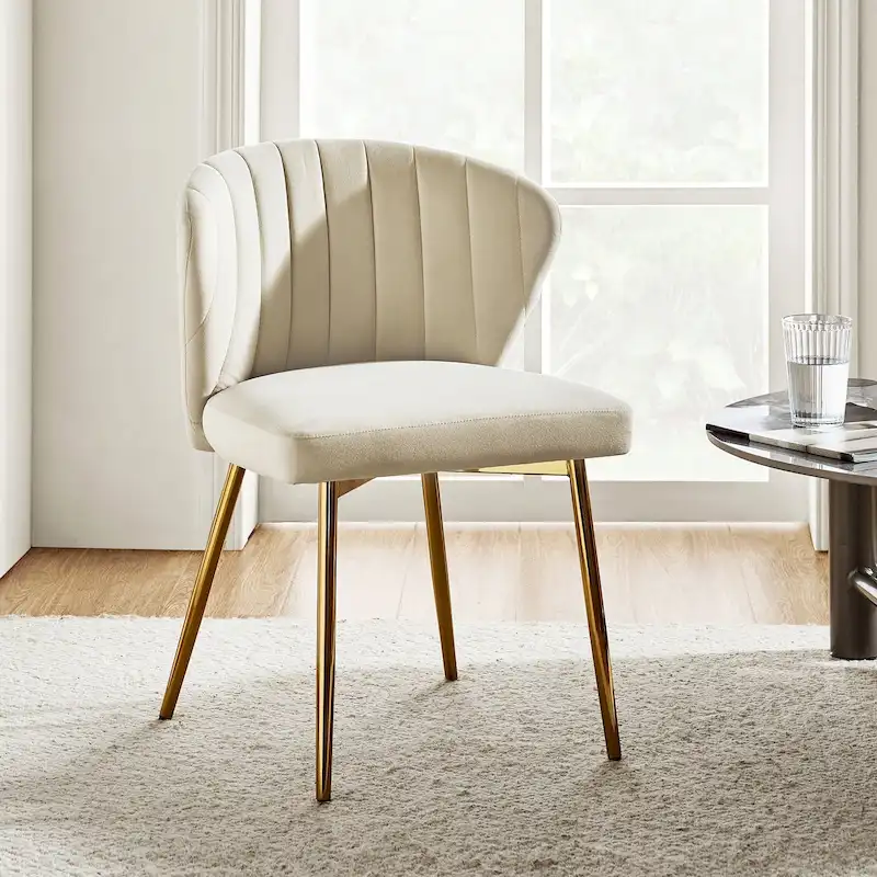 Velvet Upholstered Tufted Back Dining Chair with Metal Legs