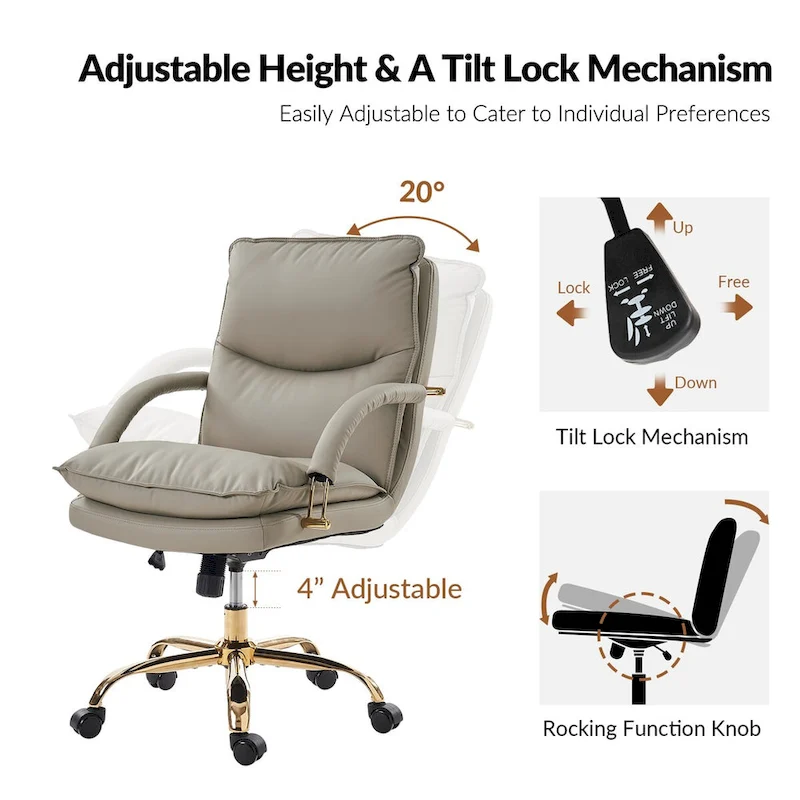 Leona Modern Faux Leather Adjustable Height Tilting Office Chair with Swivel Base by HULALA HOME