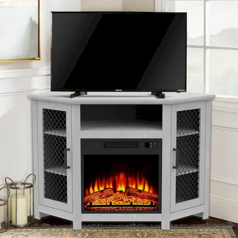 45   Industrial Corner Electric Fireplace TV Stands Console Table with 17   Electric Fireplace