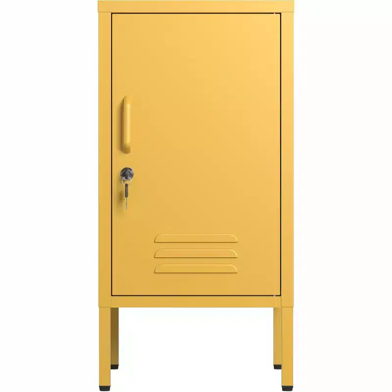 Metal Locker End Table, Single Door Nightstand with 2 Adjustable Shelves, Modern Bedside Side Cabinet for Bedroom, Living Room, Office
