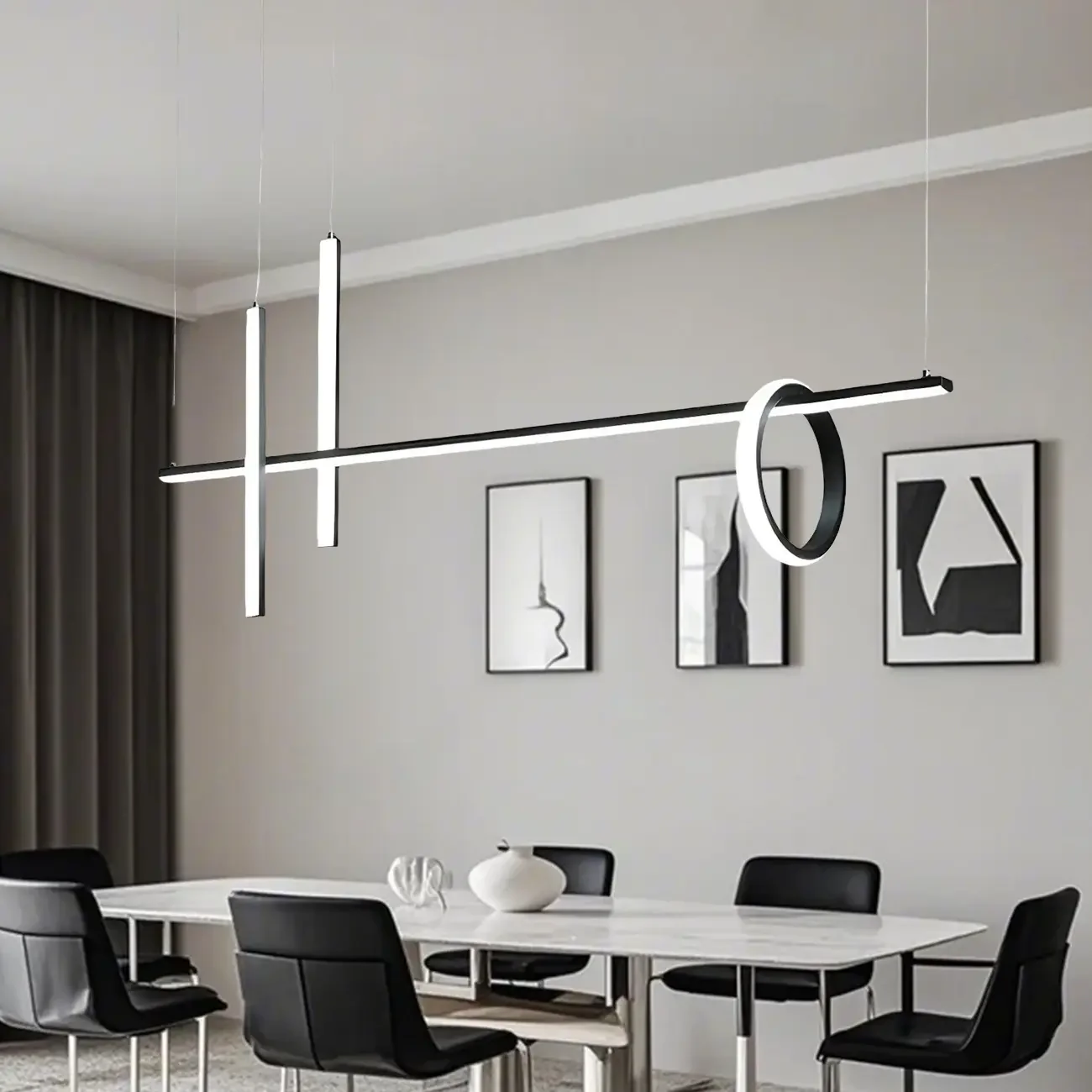 Modern Black LED Linear Kitchen Island Pendant Light