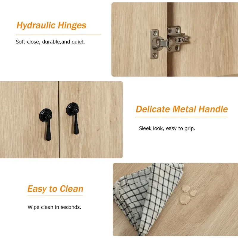 WAMPAT Farmhouse 3PCS Bedroom Set, 59  W Large Sideboard Buffet Cabinet,and Wood Nightstands Set of 2 with Charging Station