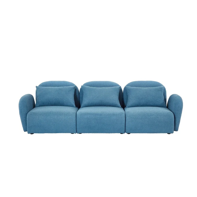 Pink / Blue / White Teddy Fabric 3-Seat Sofa with Curved Arms – Modern Style, Seats 3