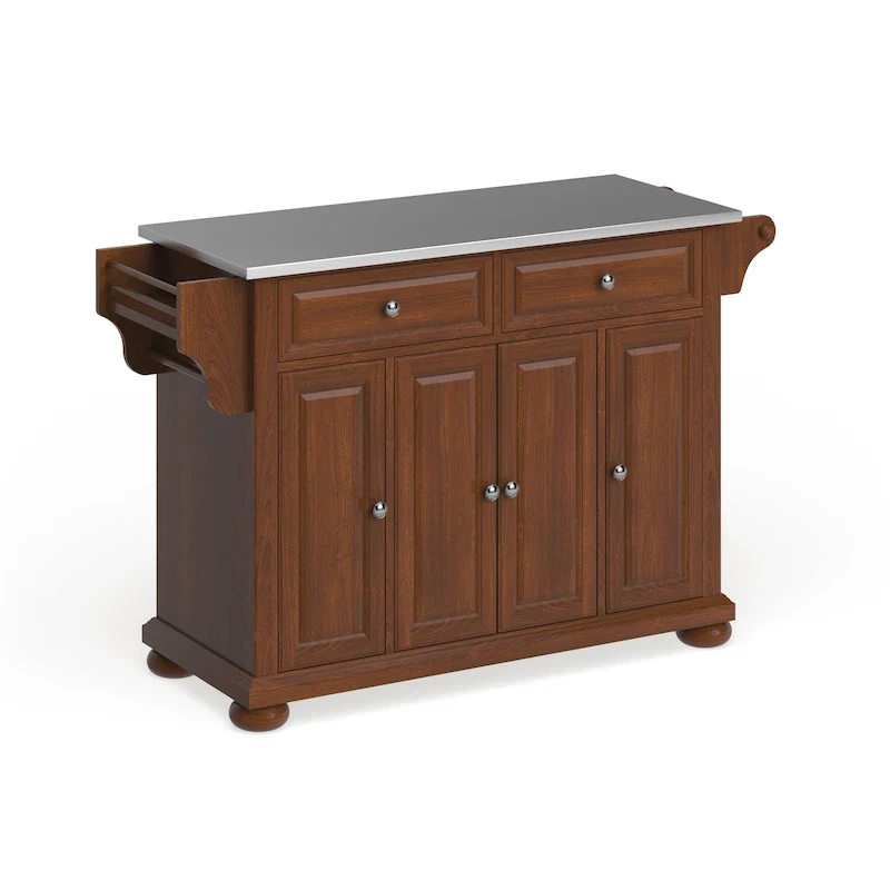 Full Size Kitchen Island with Stainless Steel Top, 3 Cabinets & 2 Drawers - Cherry - 51.5W x 18D x 34H