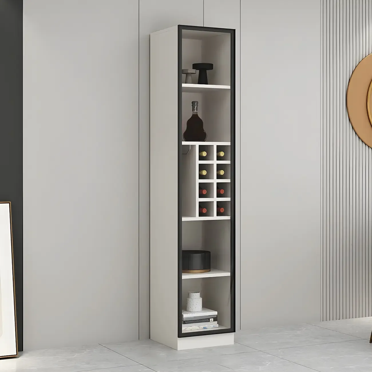 Lighting Modern Freestanding Black Wooden Wine Cabinet