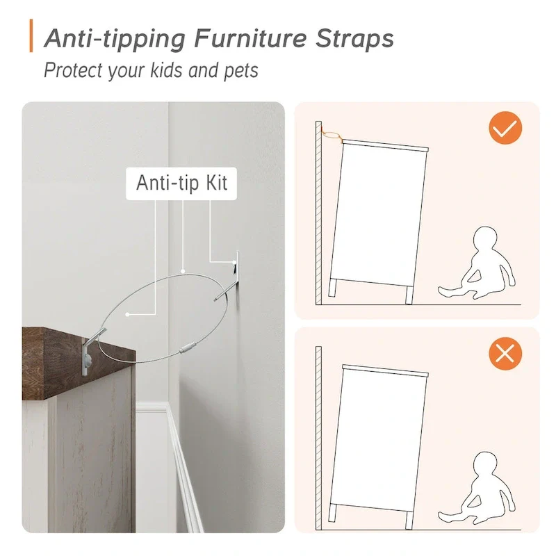 WAMPAT Farmhouse 3PCS Bedroom Set, 59  W Large Sideboard Buffet Cabinet,and Wood Nightstands Set of 2 with Charging Station