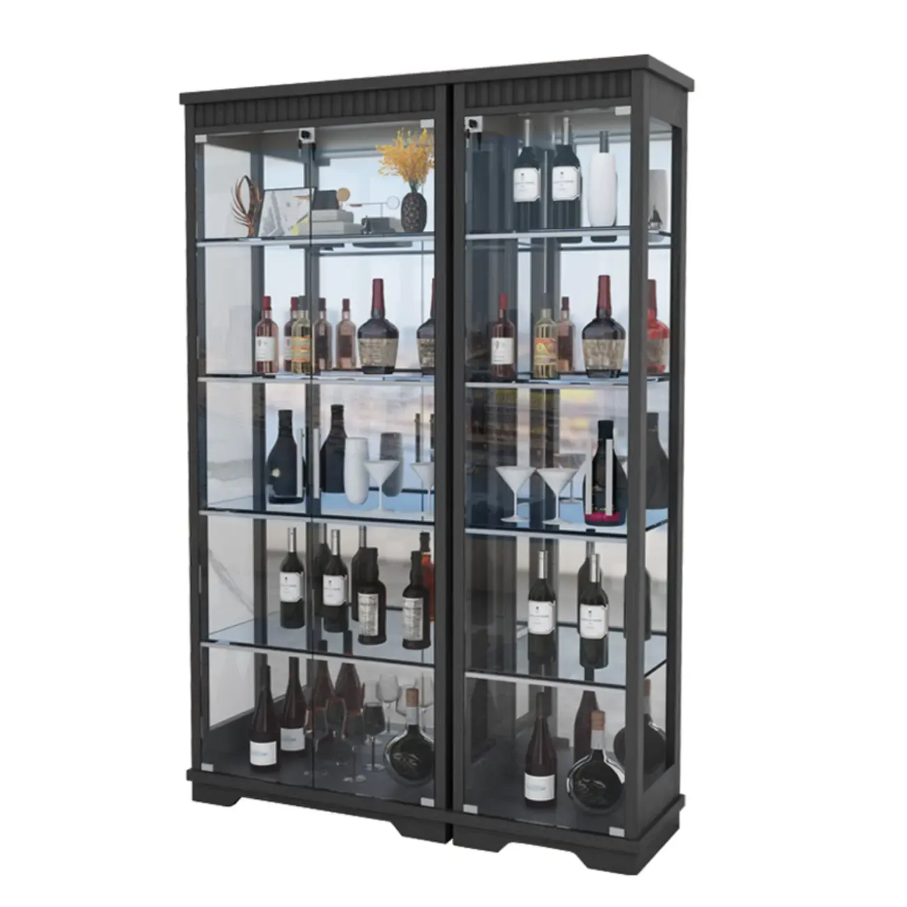 Modern Natural Wood Wine Rack with Glass Shelf