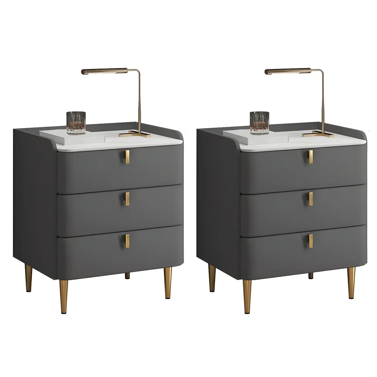 Glam Leather Sintered Stone Top Nightstand with Drawers