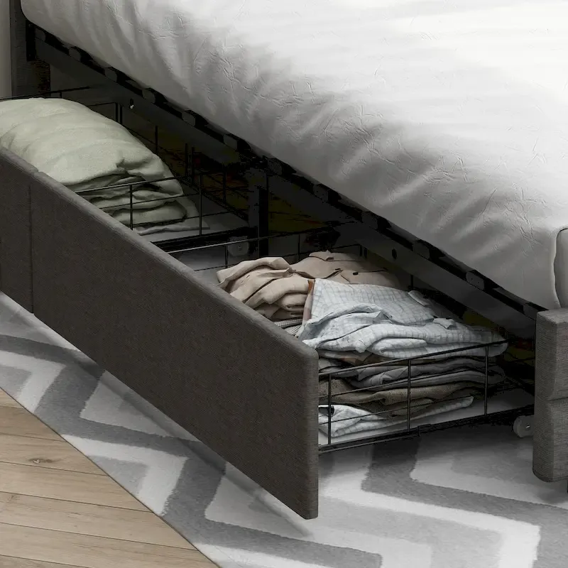 60.6 Queen Bed Frame with Drawers LED Bed Frame USB Charging Station