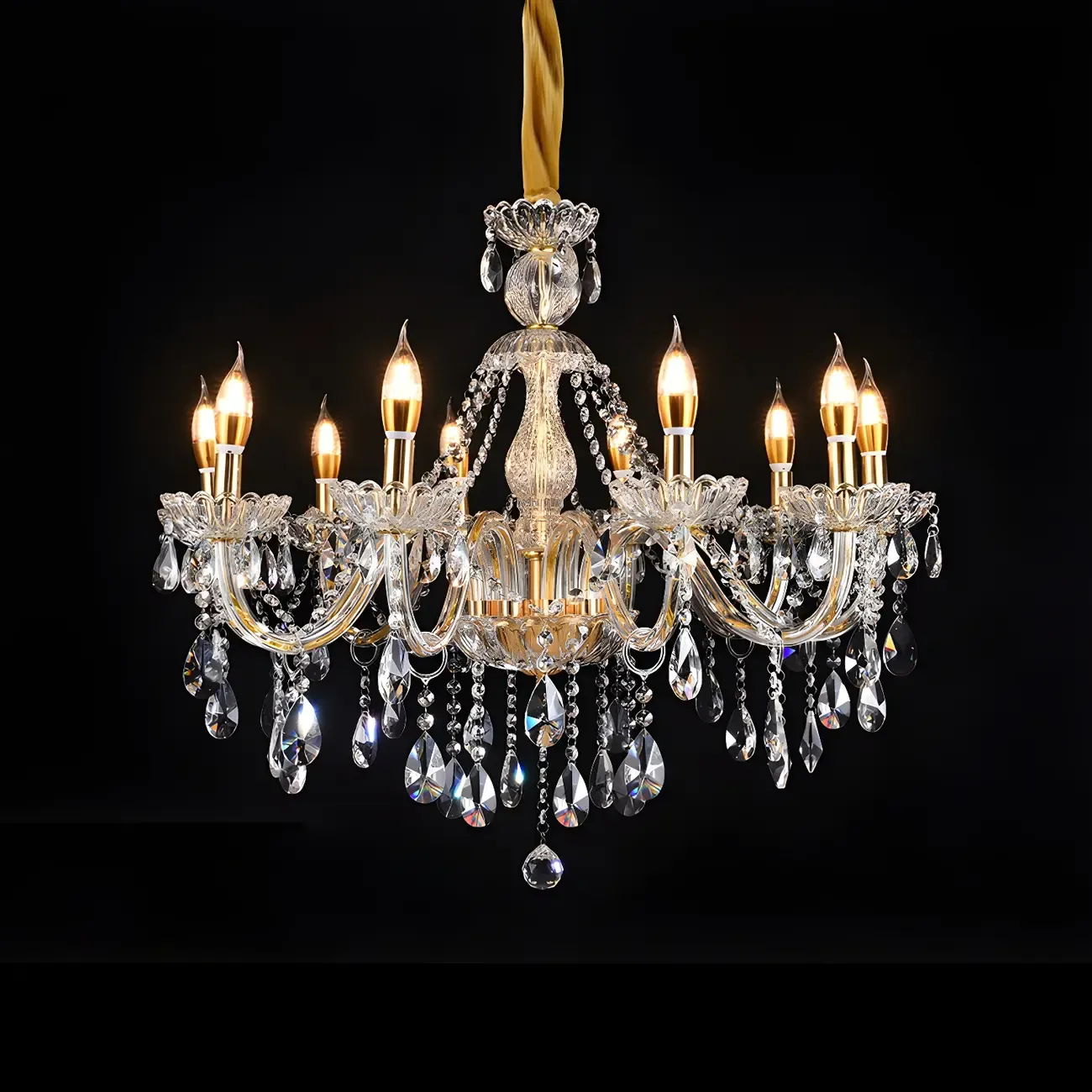Mid-Century Crystal Candlestick Adjustable Chandelier