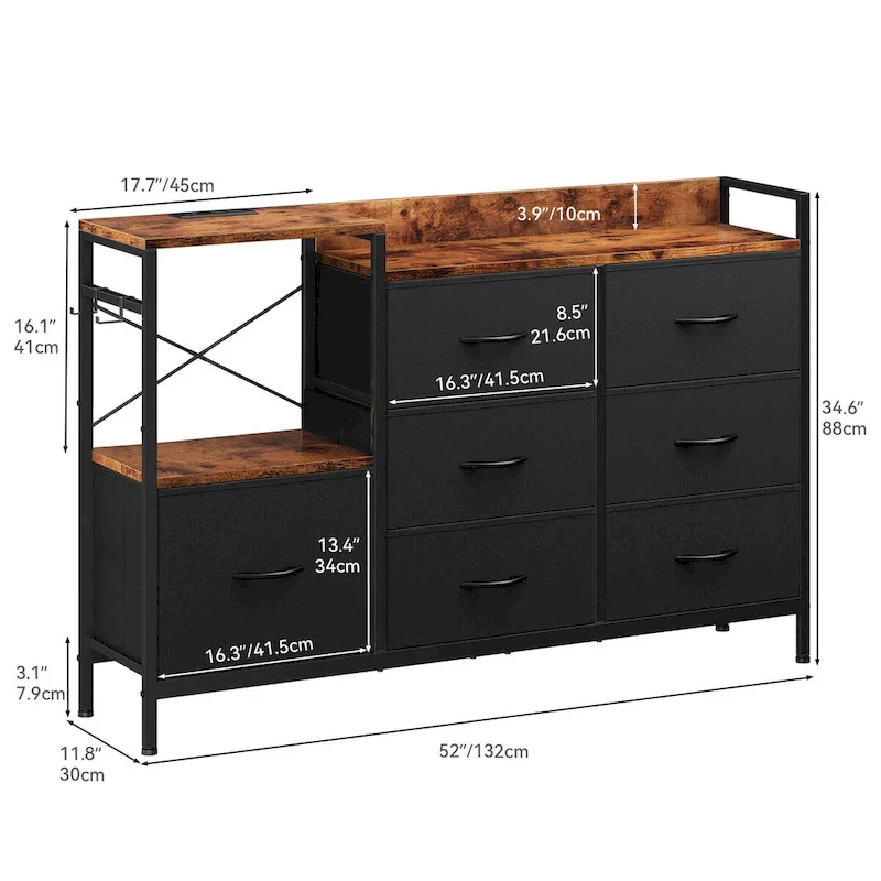 Moasis 7-drawer Dresser Media Console with Charging Station, Shelves