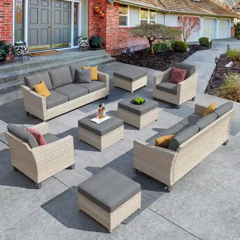 HOOOWOOO 8-piece Wicker Patio Furniture Conversation Sofa Set