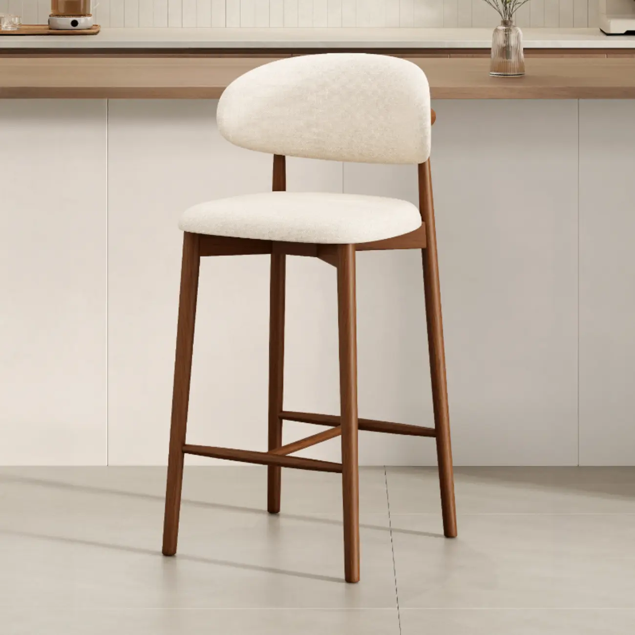 Mid Century Modern Upholstered Bar Stool with Back
