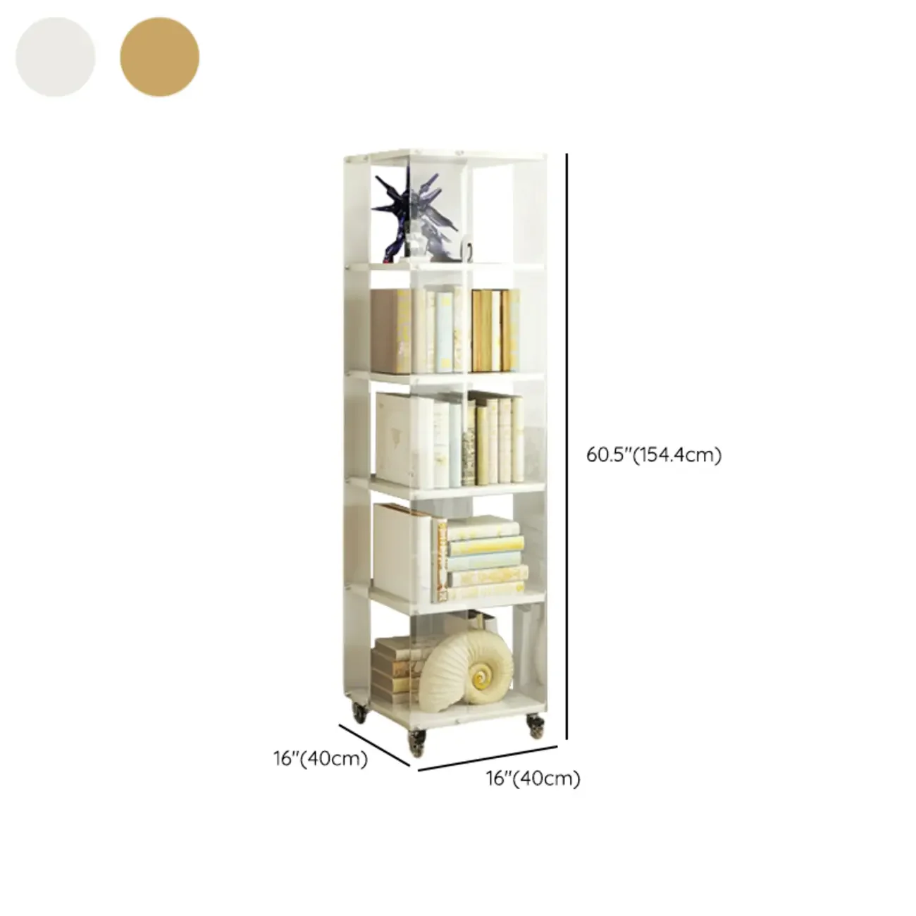Acrylic 4-Tier Narrow Open Back Bookcase with Wheels