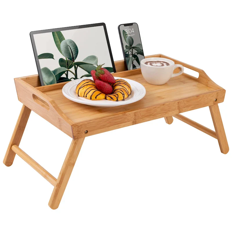 Medium Bed Tray Table with Tablet & Phone Holder, Adjustable Laptop Desk for Sofa