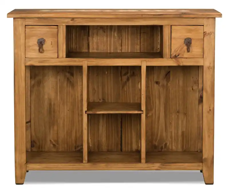 Santa Fe Rustico 43.25 Rustic Sofa Table with Storage and Shelf - Natural Pine with Marble Inset