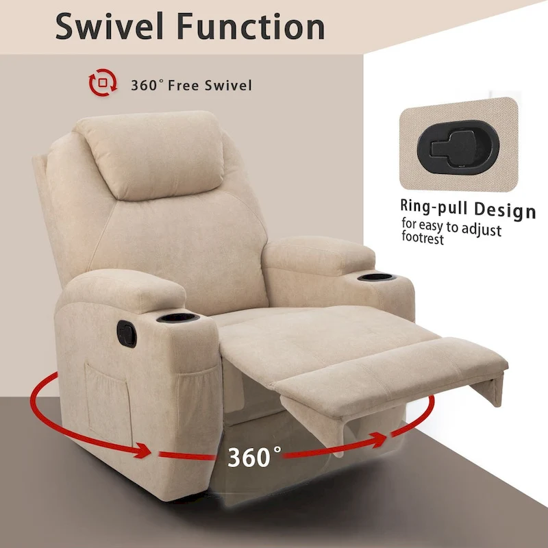 Homall Massage Recliner Chair Swivel Fabric Living Room Sofa