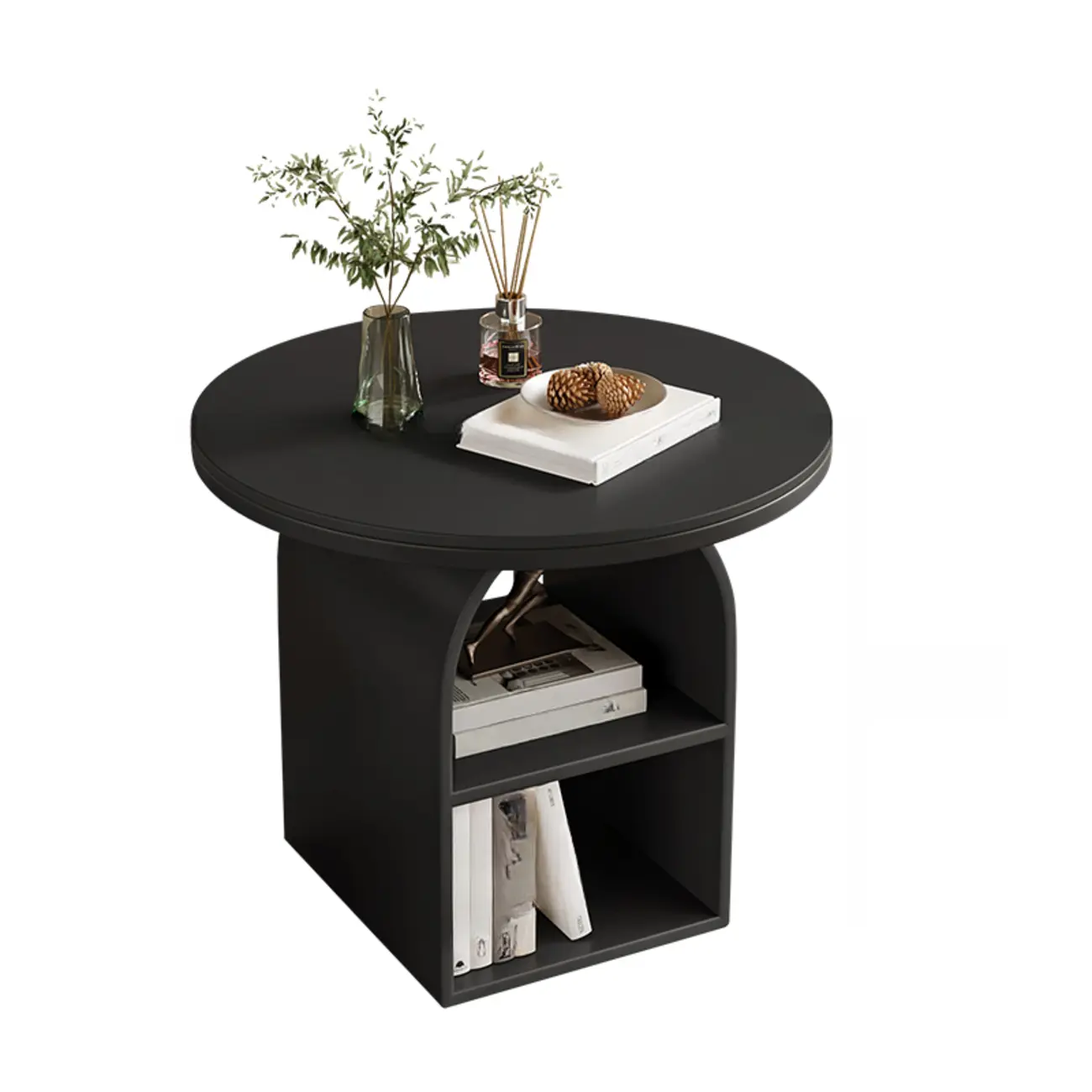 Modern Geometric Sintered Stone White 3-Tier Chairside Table