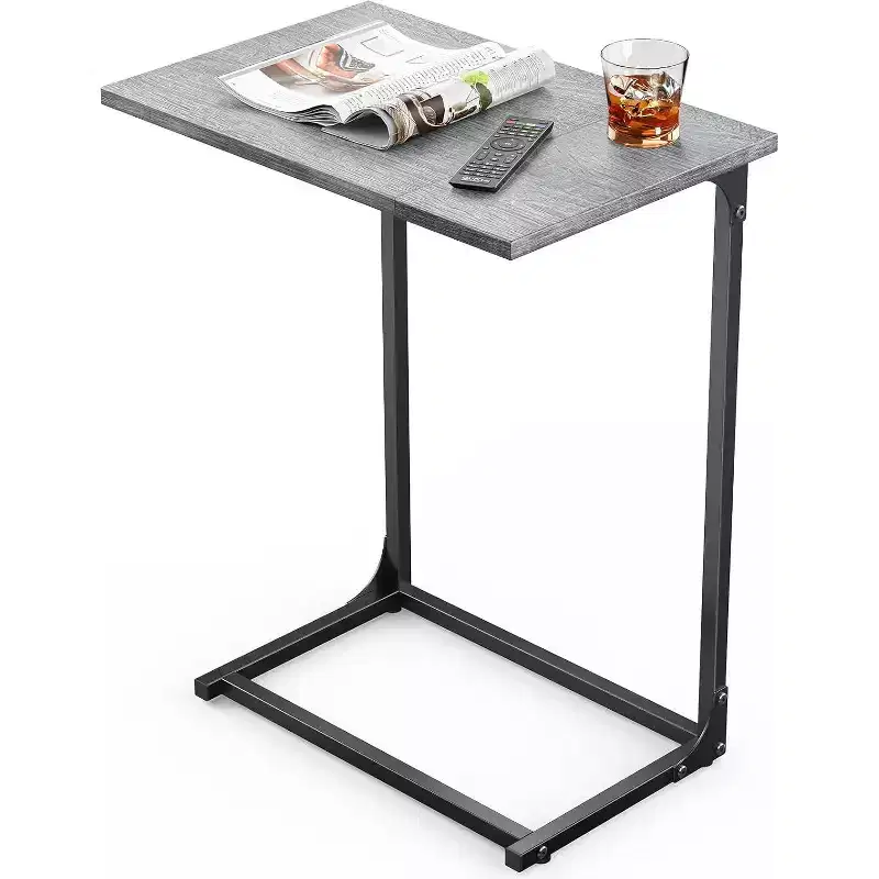 2 Pack C-Shaped Side Table, C-Table for Sofa, Couch Table with Metal Frame, Large Surface Sofa Table for Living Room, Bedroom, Home Office, Gray