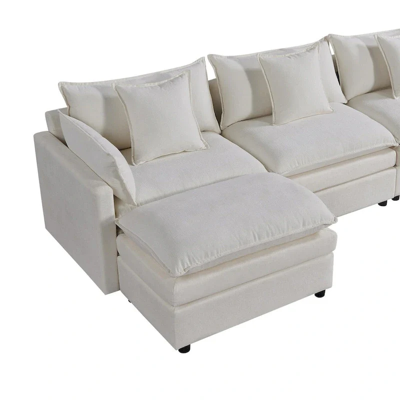 White 142.52  U-Shaped 6 Seater Sectional Sofa with Convertible Chaise and Ottomans, Spacious Cloud Couch