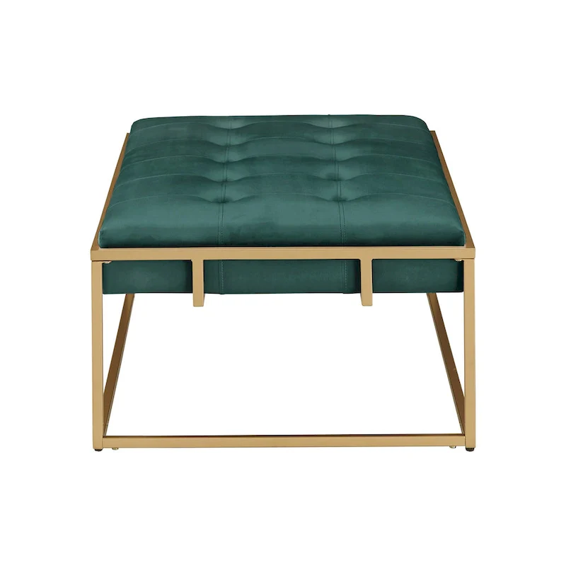 Perdita Gold Finish Velvet Rectangular Tufted Ottoman