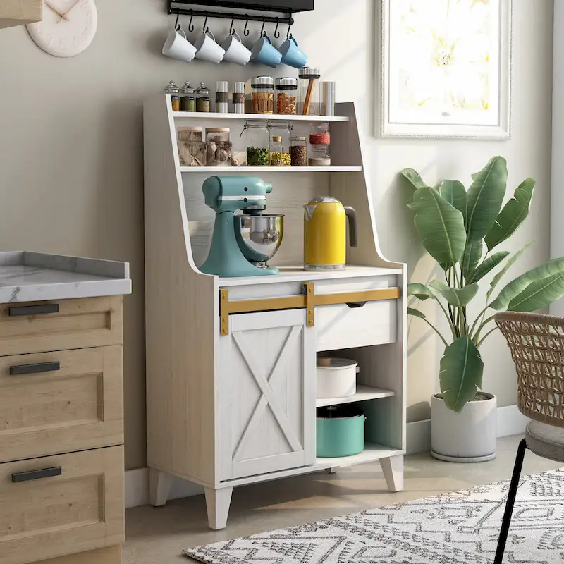 White Oak 6-Shelf Baker's Rack with Barn Door