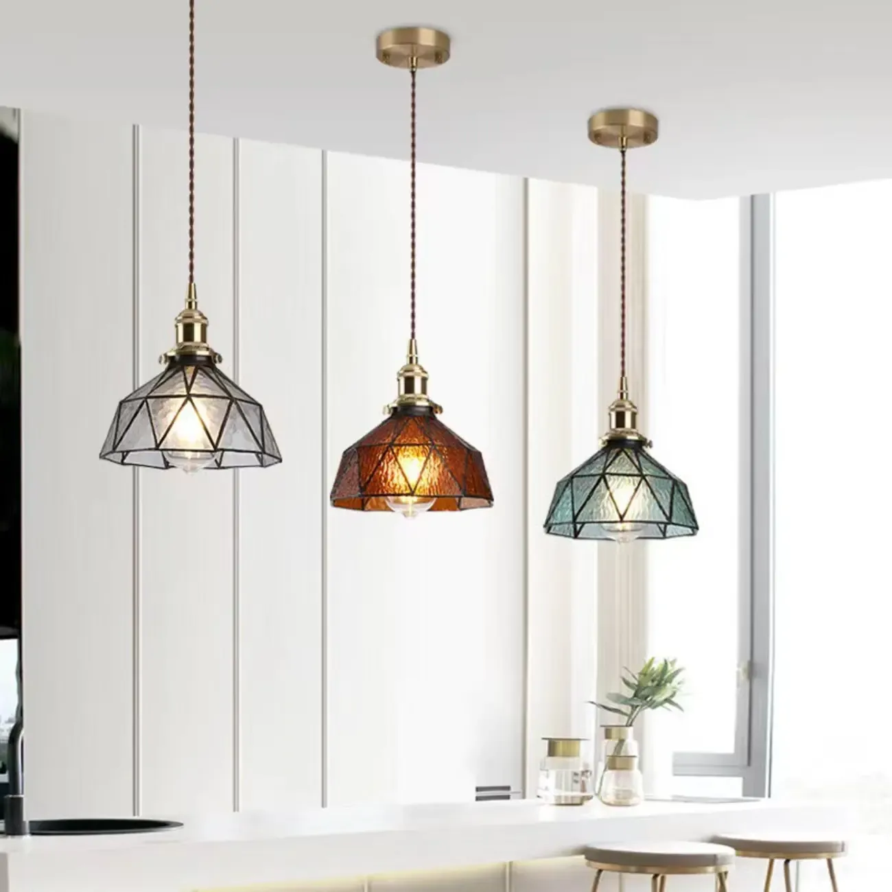 Modern Geometric Glass LED Hanging Pendant Light
