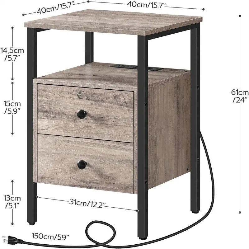 End Table with Charging Station - Multiple Colors