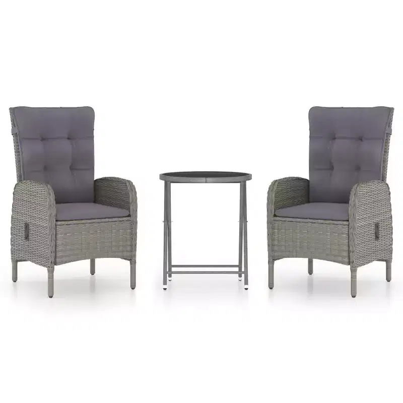 vidaXL 3 Piece Patio Bistro Set Poly Rattan and Glass