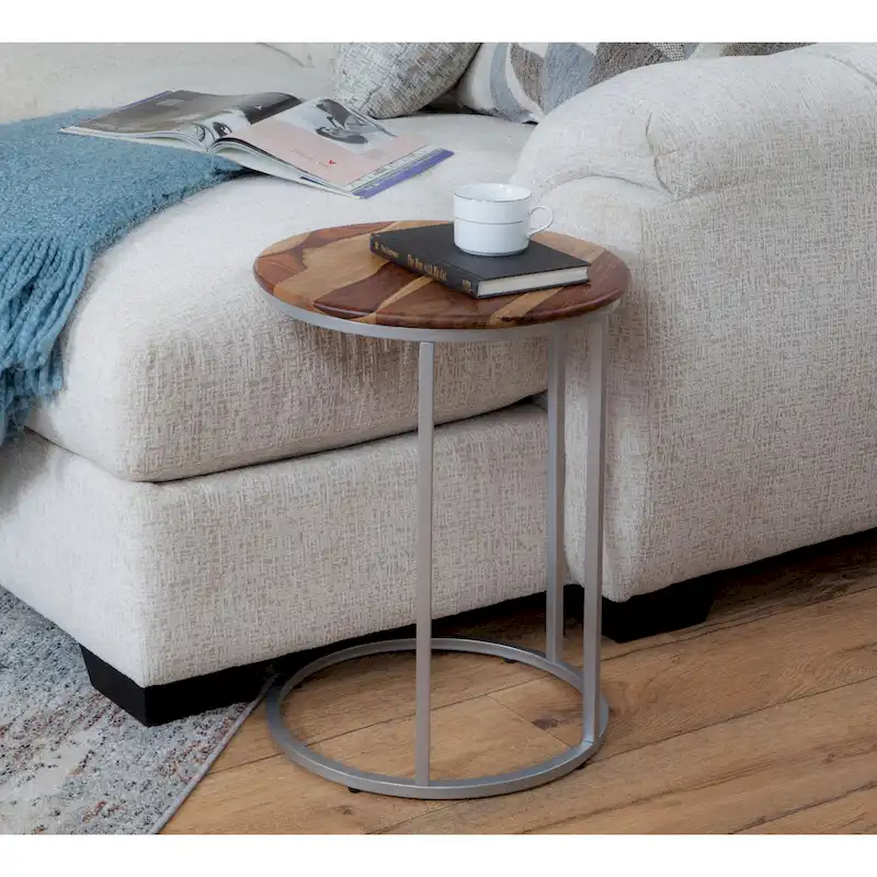 Solid Wood and Metal C-Table