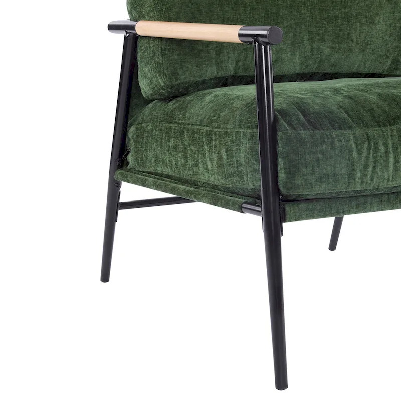 Polyester Accent Chair with Metal Frame & Wooden Armrests