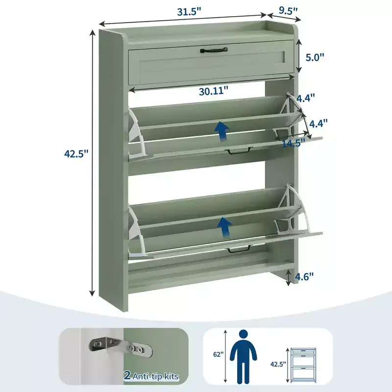 Shoe Cabinet for Entryway  [Number] Flip Drawers & Top Drawer, Wood Hidden Storage, Freestanding Narrow Organizer for Hallway, Living Room