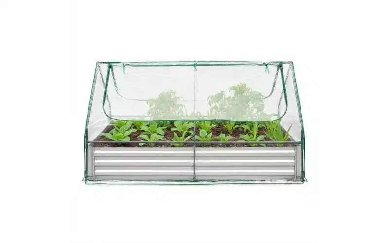 6x3x3Ft Raised Garden Bed with Greenhouse Cover, 2-Tier Roll-Up Windows, Galvanized Steel Planter Box