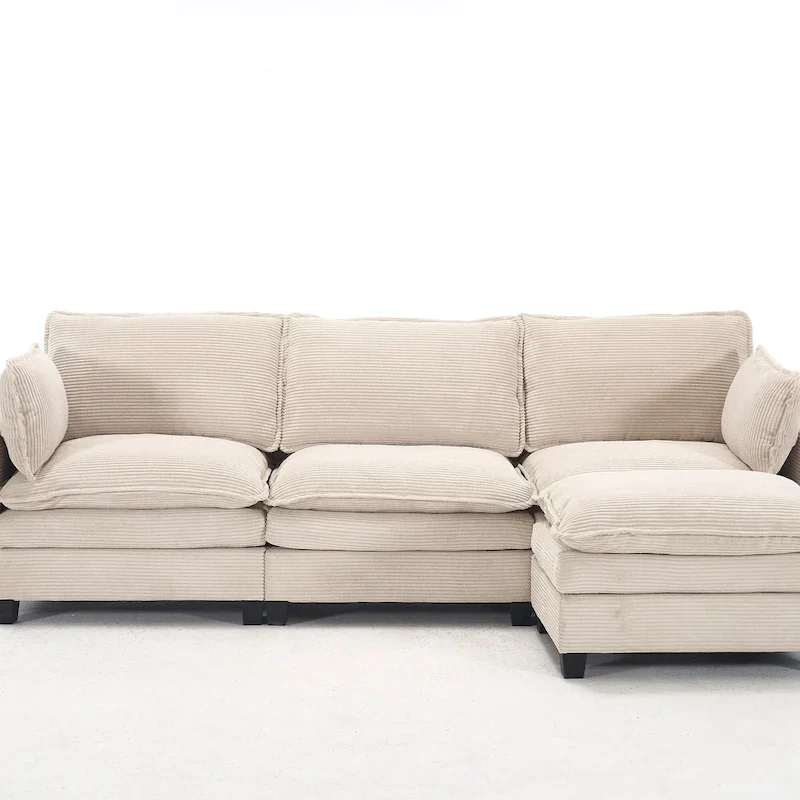 102  Velvet U-Shaped Sectional Sofa with Ottoman & Lumbar Pillows