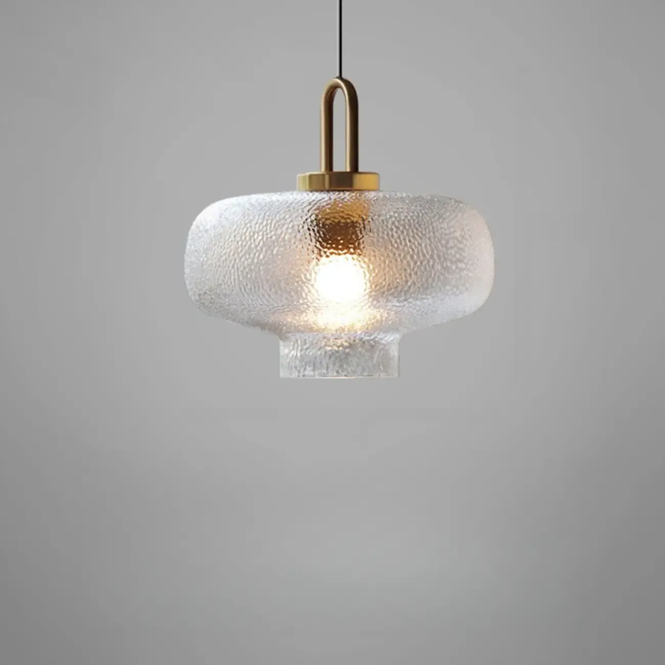 Gold Metal Ribbed Clear Glass Kitchen Pendant Light