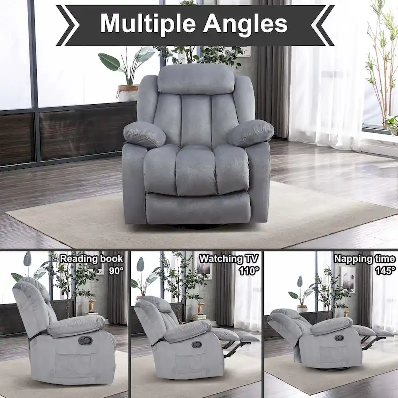 Soft Fabric Overstuff Manual Recliner with Massager and Heat