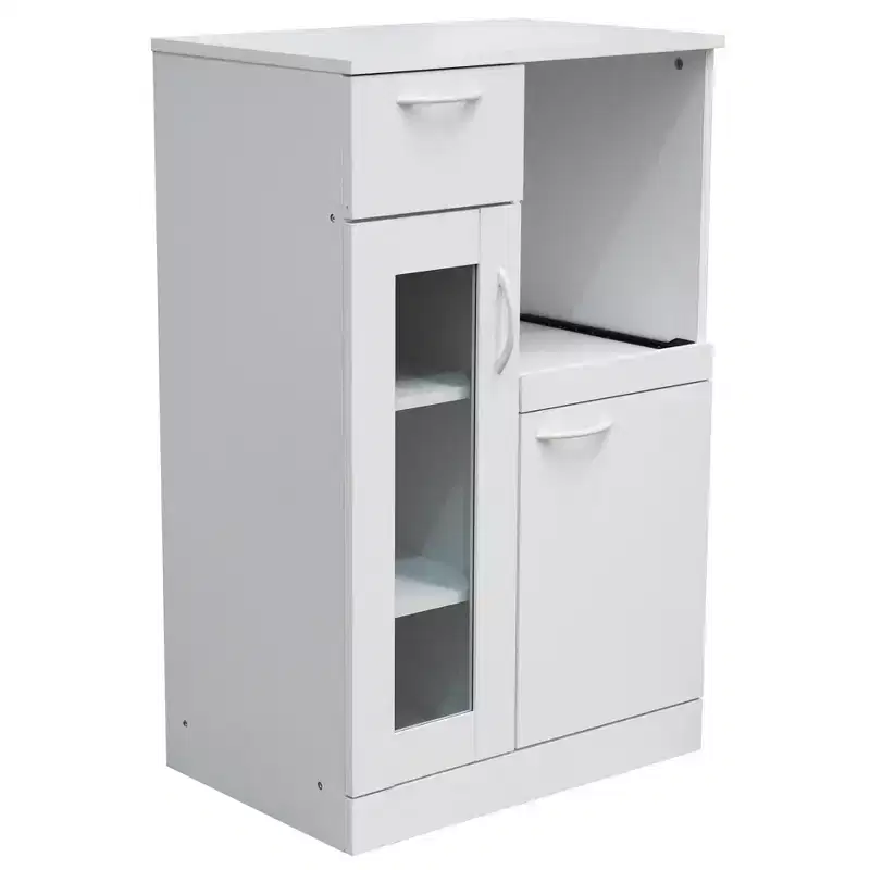 Kings Brand Furniture Lewiston Kitchen Storage Cabinet with Extendable Pull-Out Drawer , White