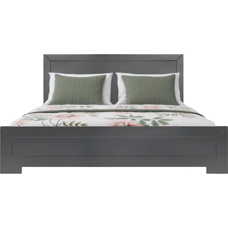 HomeRoots Gray Inlaid Panels Wood Queen Bed Frame