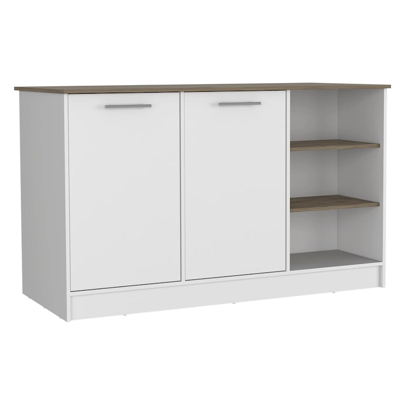 Ginger 59-inch Wide Kitchen Island with 3 Open Shelves and 2 Cabinets