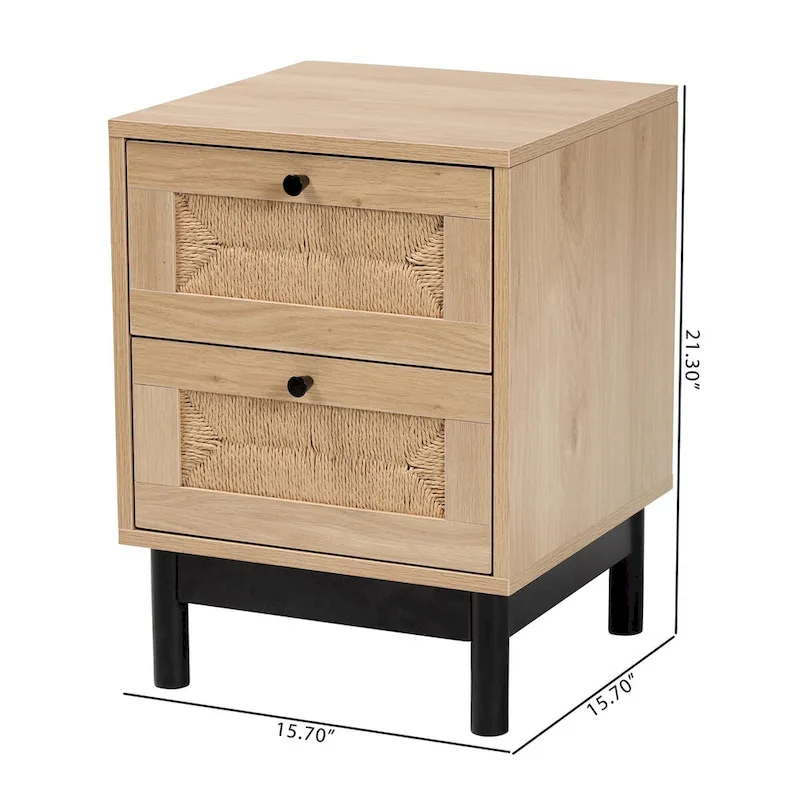 Light Brown and Black 2-Drawer End Table