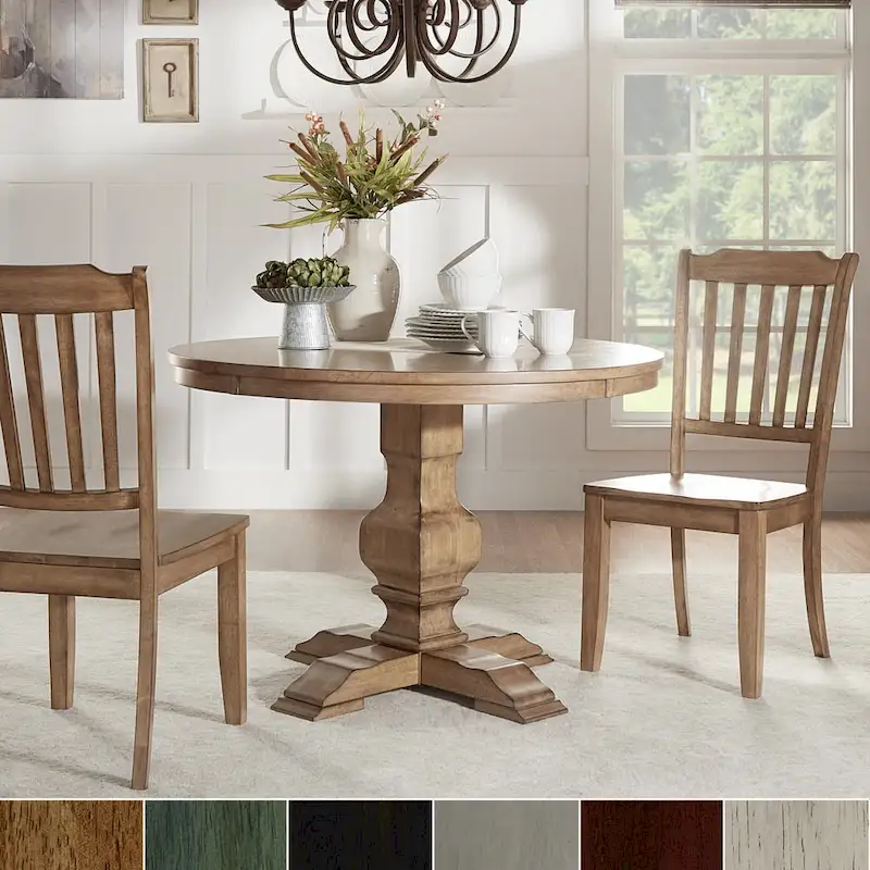 Round Oak Dining Set - 3-Piece with Slat Back Chairs